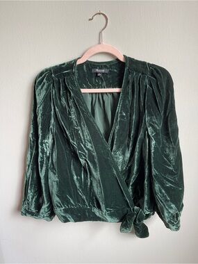 Whimsical Madewell Dark Green Velvet Wrap Top